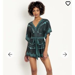 Blackmilk Moon Phases Teal Slinky Playsuit - Large